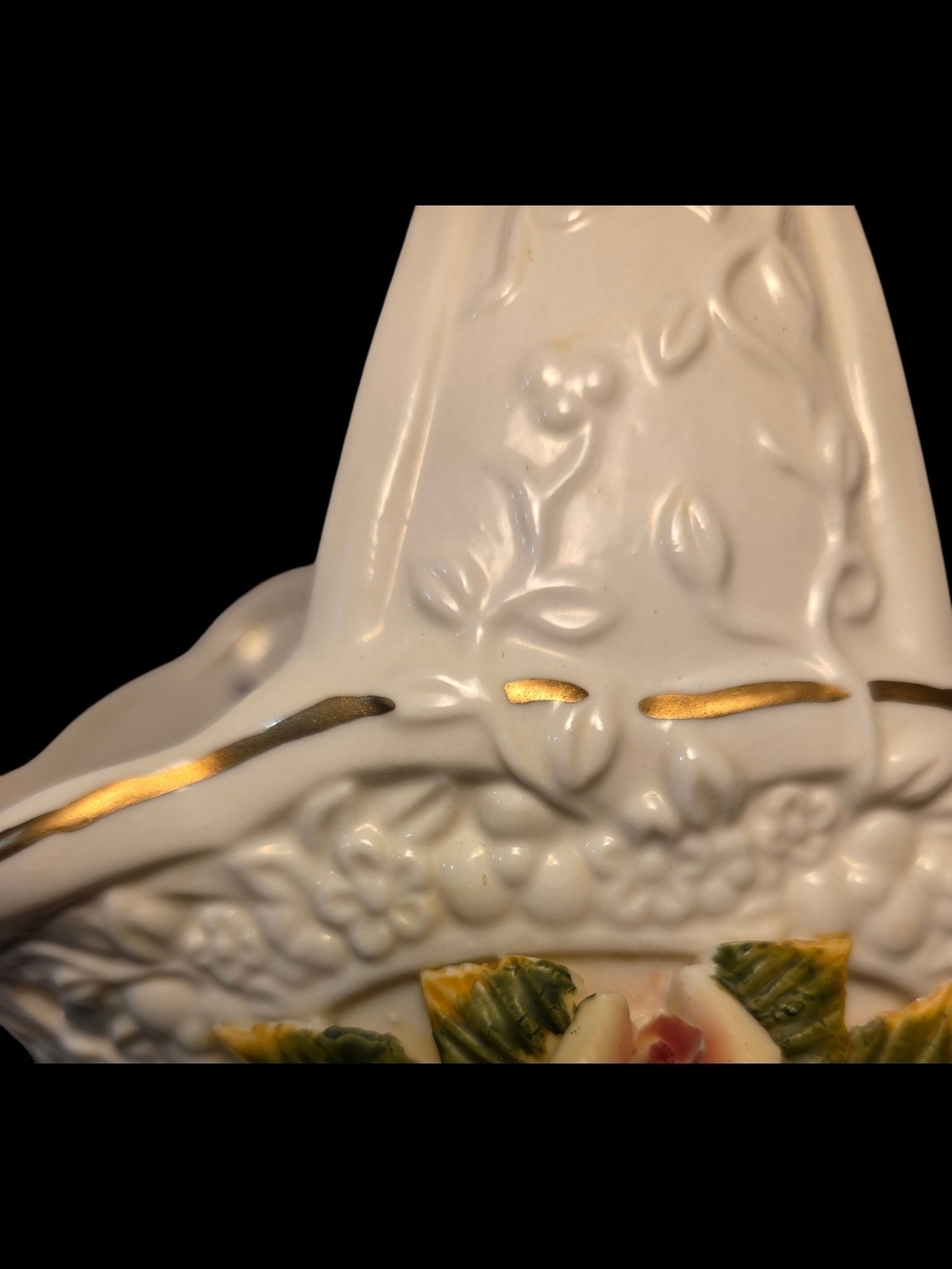 Porcelain Flower Basket with Hand-Applied Roses - Cream - Picture 5 of 7